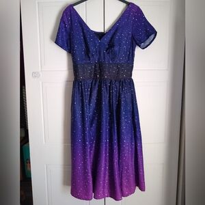 eShakti Ombre Star Print Crepe Surplice Empire Dress